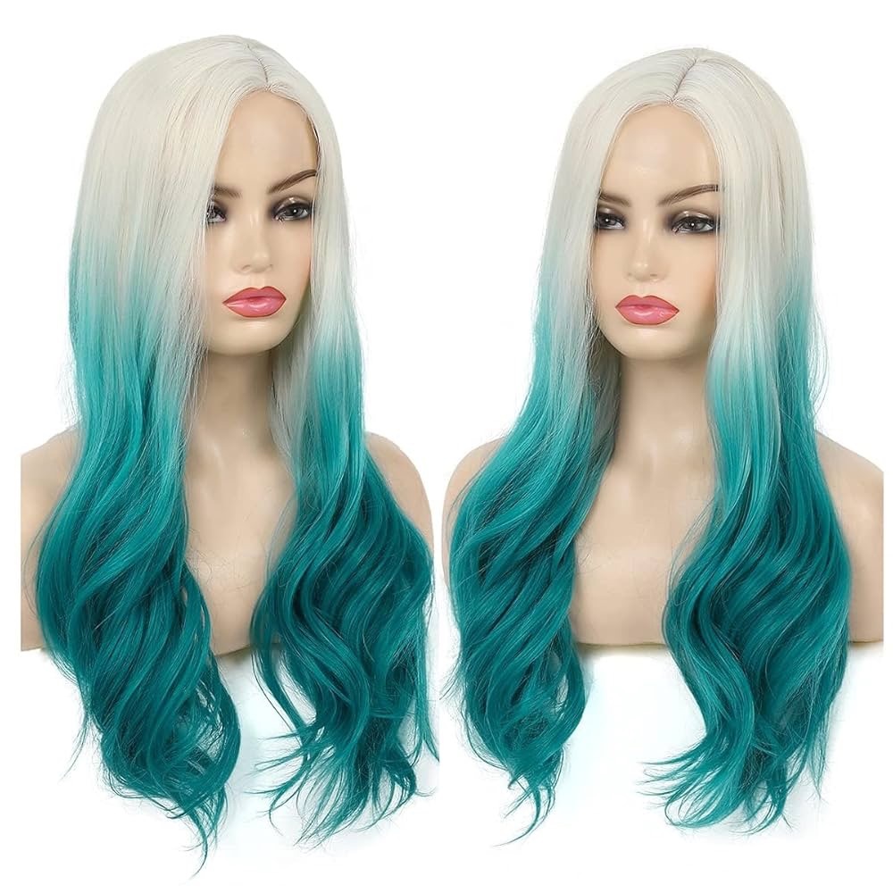 Mermaid Baruisi Platinum Blonde to Blue Wig Long Wavy Natural Cosplay Wigs